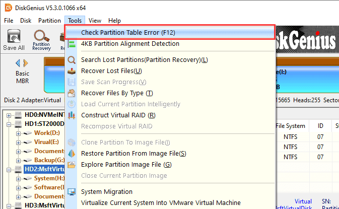 Check and Correct Partition Table Error