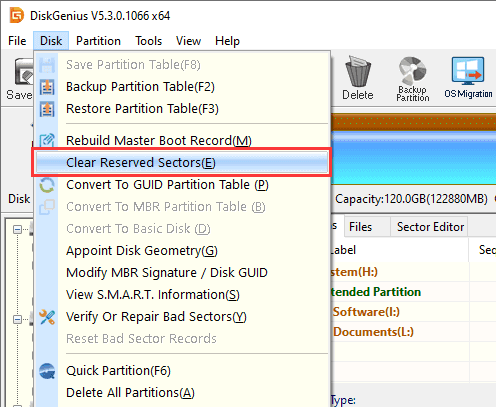 Clear Reserved Sectors