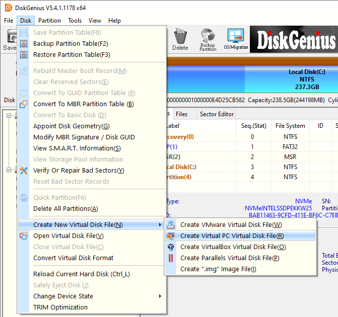 Create Virtual PC Virtual Disk File