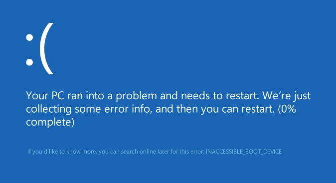 Your PC ran into a problem and needs to restart