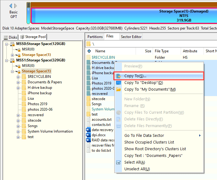 Operate Windows Storage Pool and Storage Space