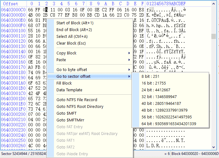 Sector Editor Shortcut Menu