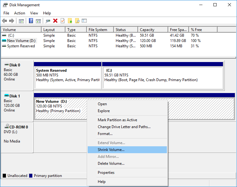 how to do partition in Windows 10